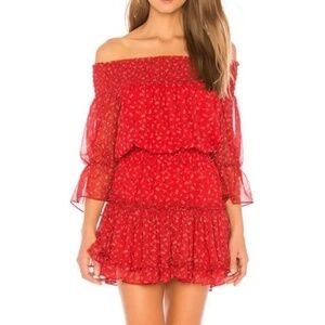 MISA Los Angeles Darla Floral Off Shoulder Mini Dress Red Size S